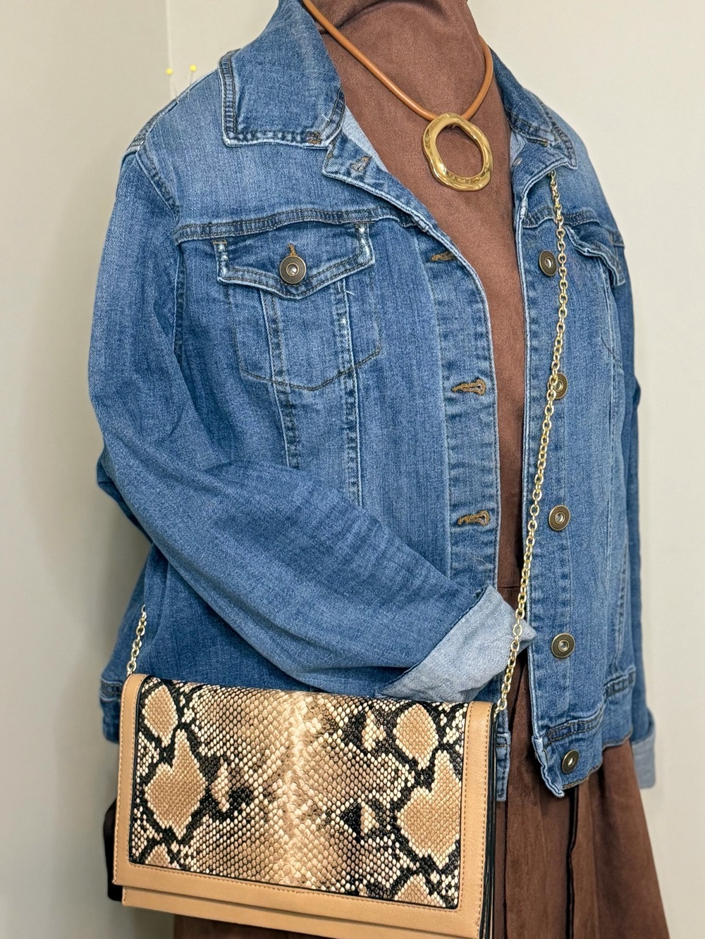 INC International Concepts “Jeenn” Tan Snake-Print Crossbody or Clutch